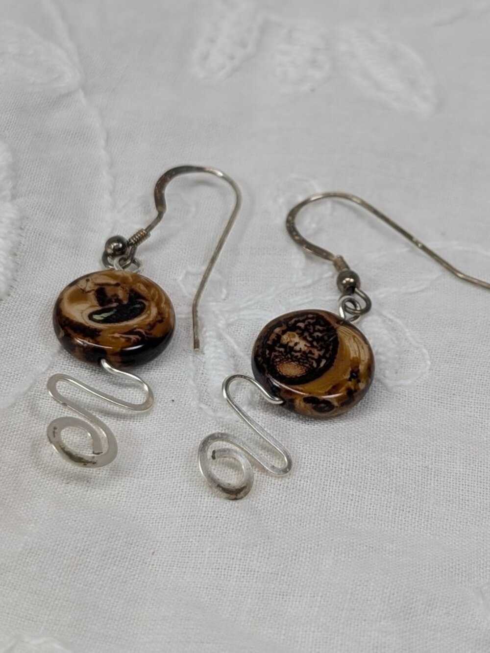 Handmade Dangle Earrings with Swirl Design